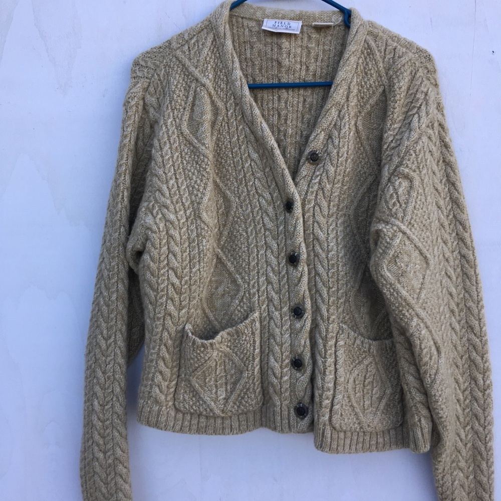 Field Manor Vintage 90’s English Cottagecore Textured Knit Cardigan Wool SZ L.
